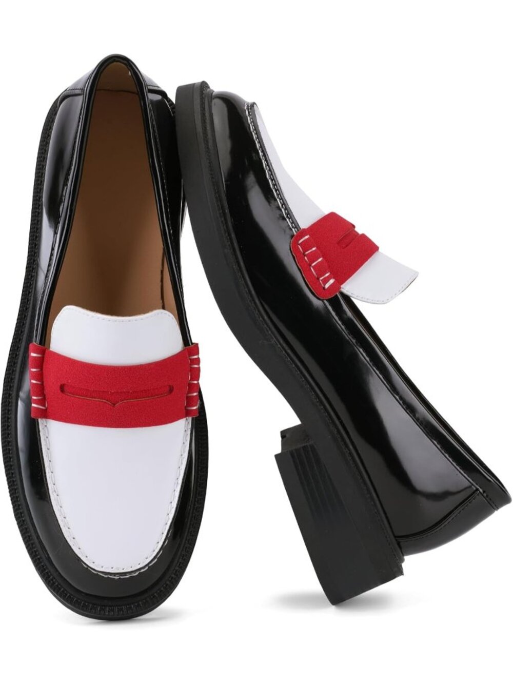 👑Women's Black/Red Faux Leather Slip on Comfortable Low Top fashion Loafers